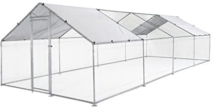 Hühnergehege 24m² BABETTE aus verzinktem Stahl, wasserdichtes und UV geschütztes Dach, Tür mit Riegel, 3x8m
