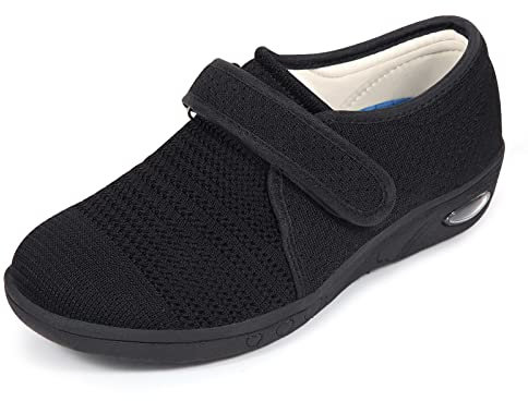 STUNAHOME Extra Wide Fit Shoes for Swollen Feet Womens with 3 Pairs Removable Insoles, Easy Close Adjustable Unisex Diabetic Shoes Pressure-Free Lightweight Walking Shoes for Elderly Black