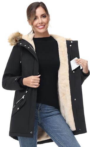 ANOTHER CHOICE Women Winter Parka Coat, Waterproof Women Winter Coat Fleece Lined Long Parka with Faux-Fur Hood(Black-New,X-Large)