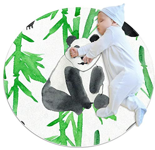 VBFOFBV Runder weicher Teppich für Kinder Baby Mädchen Teenager Zimmer Kreis Kinderzimmer Teppich für Schlafzimmer Wohnzimmer Wohnkultur,Cartoon Tier Panda Zusammenfassung