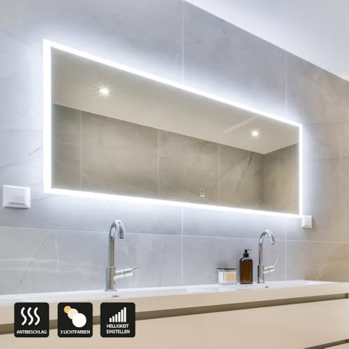 Home Deluxe - LED-Spiegel NOLA - Rechteckig 120 x 70 cm - 3 Verschiedene Lichtfarben, Antibeschlagssystem - 38 Watt Gesamtleistung I Wandspiegel Badspiegel Badezimmerspiegel
