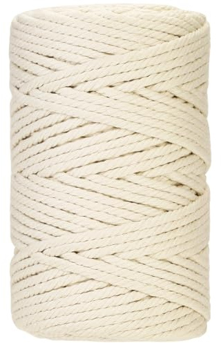 GOHOF Corda macramè da 5 mm x 100 m, in cotone macramè, 4 fili intrecciati in morbido cotone per macramè, filo di cotone senza sostanze chimiche (beige)