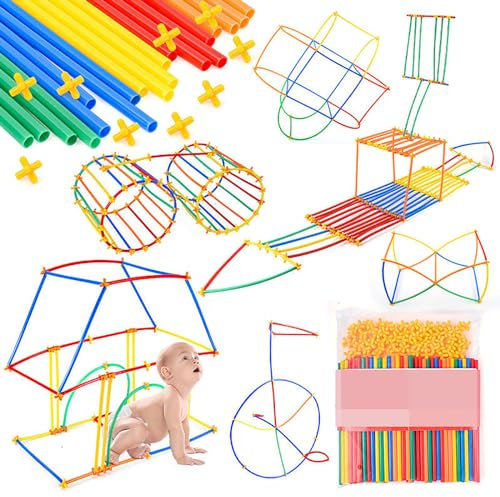 LoKori Pailles Brique de Construction, 700Pcs Construction Plastique Jeu De Construction Connecteur Paille, Bricolage Construction Châteaux pour Filles Garçon 3-12 Ans (400pcs)