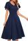Women's Cocktail Party Evening Dress for Wedding Guest Semi Formal Fit and Flare Elegant Dress for Graduation Casual Modest Homecoming Midi Dresses with Sleeves, Navy L