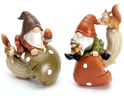VALERY MADELYN 2er Herbstdeko Gartendeko Figuren,Kunstharz Zwerge Tiere für Herbst Dekoration Innen und Draußen,Fall Decor,Pilze Deko,Gartenfiguren Wichtel,Geschenk Thanksgiving Erntedank,11/13cm