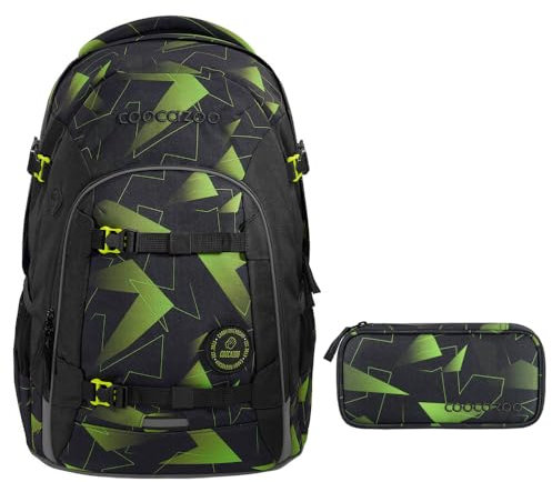 coocazoo JOKER Schulrucksack-Set 2tlg inkl. Schlamperbox (Lime Flash)