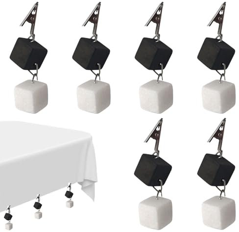 ERBO 6 Stück Tischdeckenbeschwerer, Tischdecken Beschwerer Draußen, Tischdeckenklammern, Tischdecken Klammer zum sicheren Fixieren von Tischdecken für Draußen Picknicks, Partys (Schwarz+Weiß)