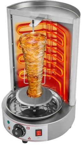 Dönergrill 2500W, Edelstahl Elektrogrill 50-300°C mit U-förmigen Heizrohre drehbare Fleischfach und Ölwanne Dönerspieß für Spieße Schawarma Rotisserie