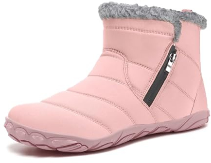 Bravover Barefoot Bottes de Neige Femme Homme Chaussures de Pieds Nus Doublée Cheville Chaude Bottines Zip Latéral Plat Short Femme Chaussures de Marche Antidérapantes Rose EU42