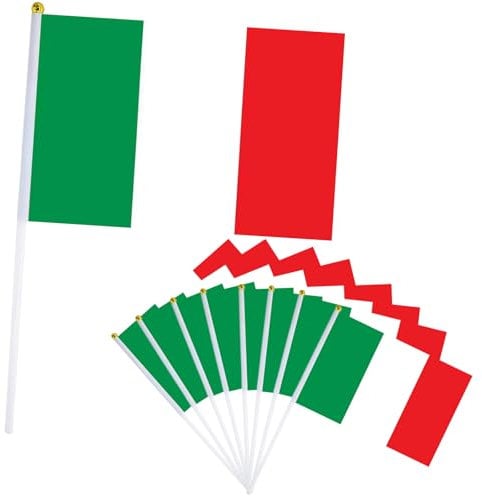 Lot de 10 drapeaux italiens pour décorations Oly 2024, petits drapeaux italiens, 14 x 21 cm, mini drapeaux à main sur le thème des jeux Oly pour jardin, bar, fête et rue Oly 2024