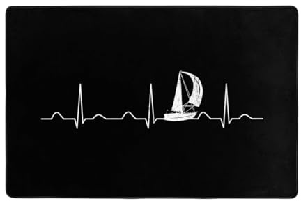 Teppich Segeln Herzschlag Boot, Lustiges Bootfahren Seemann Türvorleger Personalisiert Fussmatte Wasserdicht Mats 40X60Cm Für Flur, Einzugsgeschenke, Badezimmer