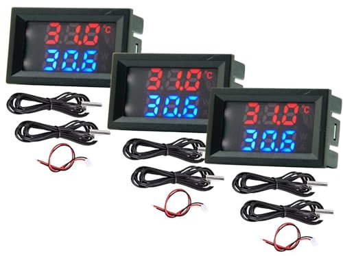Medición de 4 ~ 30 V, fuente de alimentación directa rojo + azul, termómetro digital de doble pantalla con sensor de temperatura de metal impermeable (3)