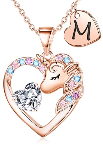 TINGN Einhorn Geschenke für Mädchen - Einhorn Halskette für Mädchen 14 Karat Vergoldet Einhorn Kette Kinder Herz Halskette mit Buchstaben Kette Mädchen Schmuck Geburtstagsgeschenk für Tochter