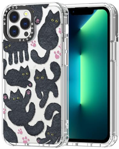 MOSNOVO Case for iPhone 13 Pro Max, [Buffertech 6.6ft Military-Grade Drop Protection] [Anti Peel Off Tech] Clear TPU Bumper Phone Case Cover Design - Black Furry Cat