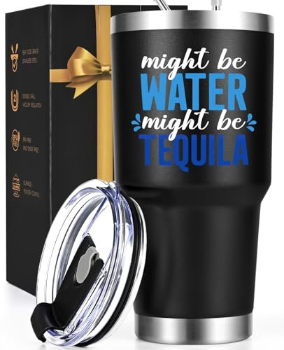 Gtmileo Tequila Gifts, Might Be Water Might Be Tequila 30oz Insulated Tumbler, Funny Gifts for Women, Funny Tumblers Adult Humor, Birthday Christmas Gifts for Women Men Friends(Black)