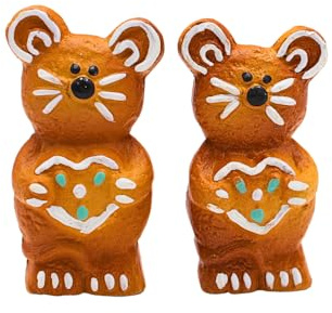 Dekohelden24 Lebkuchenfigur/Dekofigur/Winterfigur als Maus aus Ton in Lebkuchenoptik braun im 2er Set Größe L/B/H ca. 5 x 2 x 7 cm, Lieferumfang: 2 Stück.