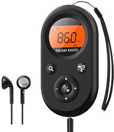 TagIo Persönliches Taschenradio, Wiederaufladbares AM/FM--Radio mit Langer Akkulaufzeit, Stereo-Kopfhörern, Sleep-