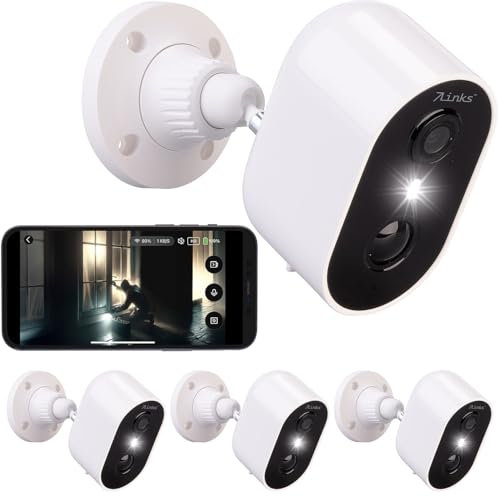 7links Überwachungskamera Akku: 4er-Set Akku-Outdoor-IP-Überwachungskameras, 2K, 3 MP, WLAN, App, PIR (Überwachungs-Kamera außen kabellos, WLAN-Kamera Outdoor Akku)