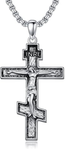 Shusukue Orthodoxe Kreuz-Halskette, S925 Sterling Silber, orthodoxer Kreuz-Anhänger für Männer und Frauen