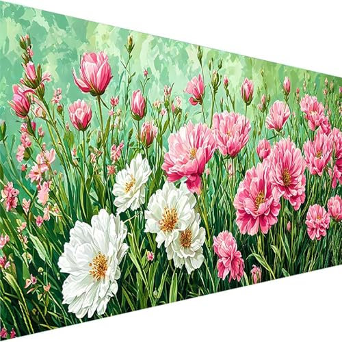 Pintar por Numeros Adultos Flor, DIY Pintura por Números Planta, Kit de Pintura al óleo de Lienzo DIY para Niños con Pinceles, Pigmento Acrílico para Decoración del Hogar Sin Marco 60x30cm X-T