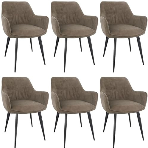 WAFTING Esszimmerstuhl 6er Set, Polsterstuhl esszimmer,esszimmerstühle mit armlehne, Metallbeine, Belastung 120 kg,Stühle für Esszimmer,Küchenstuhl für Wohnzimmer, Arbeitszimmer,Schlafzimmer,Braun