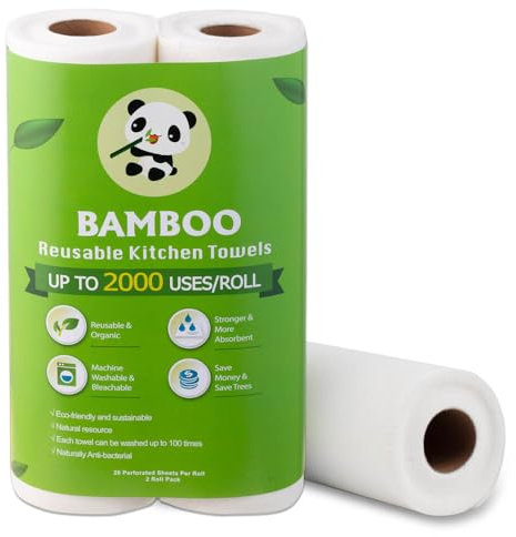 2 Rolls of Bamboo Reusable Paper Towels Sustainable Bamboo Fiber Paper Towels Durable and Absorbent Washable Kitchen Towels 20 Sheets per Roll