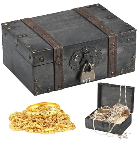 Yimomoyi Schatztruhe, Schatztruhe Kindergeburtstag, Piratenkiste, Geschenk-Box verschließbar mit Deckel und Schloss mit Schlüssel, Schatzkiste
