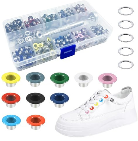 MUWINC Set De 400 Ojales Metálicos Con Herramienta De Instalación, Diámetro Interior 5 mm, Remachadora Para Tela, Cuero Y Cortinas (10 Colores)