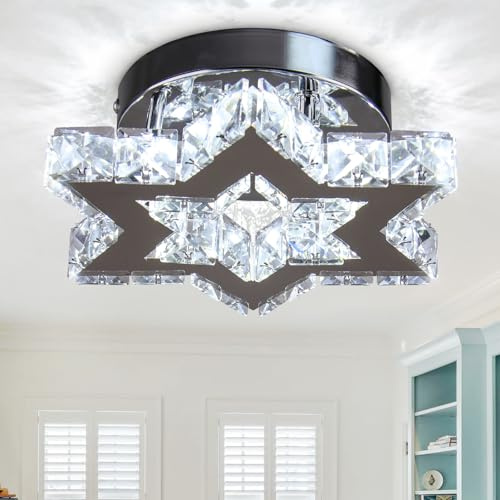 FRIXCHUR Small Crystal Flush Mount Ceiling Light, Star Crystal Lamp, Modern Style Light Fixture, Suitable for Kitchen, Foyer, Bedroom, Corridor, Dining Room, Study (Cool)