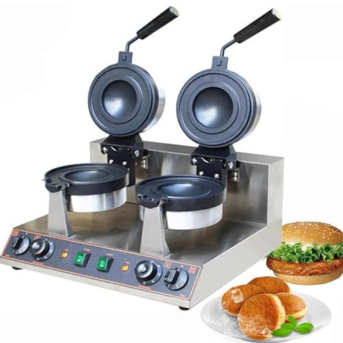 OWOHYG Electric Burger Waffle Maker, Commercial Waffle Maker Iron Machine, Non Stick Panini Press Hamburger Machine, Rotating Pan, for Household/Commercial Use, Double Head