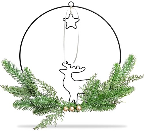 Dumeher Türkranz Weihnachten Adventskranz Modern 30cm Künstlich Adventskranz Metall Winterkranz Haustür Tannenkranz Weihnachtsdeko Türdeko Kiefer Girlande für Weihnachten