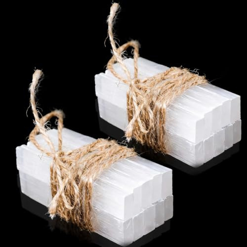 RJINGSHI 20 Pcs Selenite Sticks with Jute Rope, 2 Natural Raw White Crystal Wands (1.96-2.36) for Crystal Charging & Cleansing, Pocket Reiki Healing Stones, Wicca Altar Decor, Metaphysical Gifts