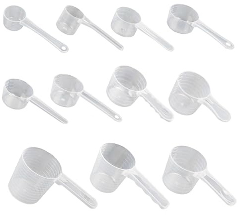 11 Stück Messlöffel Set 10-120ml, Dosierlöffel Transparent mit Skala,Messlöffel Gramm Backen Kochen 30g, Dosier-löffel für Kaffee Waschpulver Proteinpulver Dosierer Gramm 5g-60g