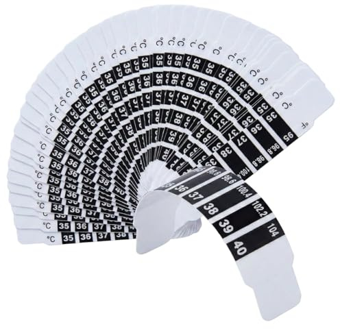 50 selbstklebende Stirnthermometer für Babys, Kinder und Erwachsene – Sofort ablesbare Temperatur-/Fieberstreifen (°C/°F) – Kontinuierliche Überwachung – Reise- und Notfallset, batterielos, hygienisch