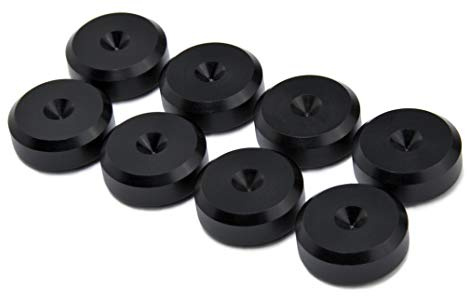 PrecisionGeek® Chamfered Lautsprecher Spike-Pads – Entkopplungs-Unterlagen für HiFi-Lautsprecher, Subwoofer & Ständer – Anti-Vibration & Bodenschutz (Aluminium Schwarz, Ø20mm – 8er-Pack)