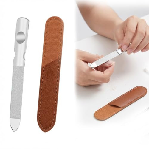 Lima per Unghie Professionale a Doppia Faccia - Lime per Unghie in Acciaio Inossidabile con Impugnatura Antiscivolo e Custodia in Pelle - Lima per Unghie Premium per Donne e Uomini