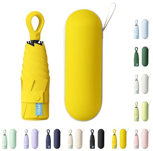 AYEUPZ Miniparaguas compacto de viaje, mini paraguas de 6 costillas, doble barra de soporte para mayor estabilidad, cartera con funda, paraguas pequeño compacto UV, protección solar