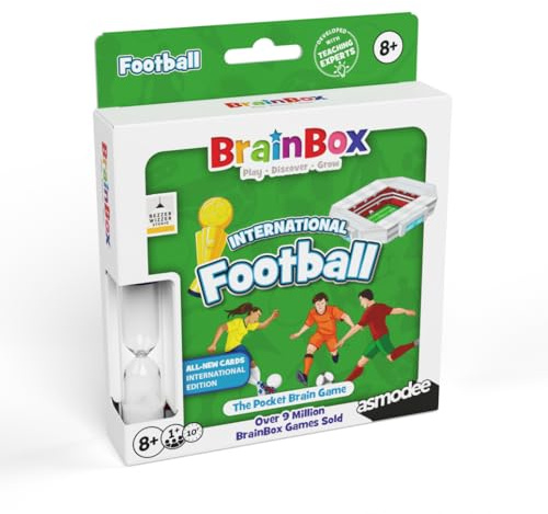 Asmodee | BrainBox Pocket - Football International Teams | Fun & Educational Travel Card Game | Ages 8+ | 1+ Players | 10+ Minutes Playing Time