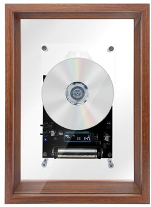 Plyisty Wall Mountable CD Player with Retro Photo Frame, Clear Vertical CD Player, Detachable Battery, Bluetooth 5.0 & AUX, for Bedroom, Living Room Decor
