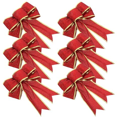 GALPADA Rote Weihnachtsschleifen 6 Stück 23cm mit Glitzerndem Goldrand Formstabile Schleifen für Christbaum Fenster und Hochzeitsdeko