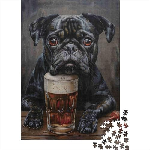 Pug Drinking Beer Recycled Cardboard Pieces Pug Beer Jigsaw Puzzle for Adults, Educational Game Decompression, Wall Decoration & Gifts, for Relaxation 70x50cm/1000pcs