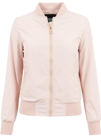 URBAN CLASSICS Giubbotto Bomber da Donna con Polsini a Coste, Giacca a Vento Leggera, Giubbottino Bomber a Maniche Lunghe con Cerniera e Tasche, Colore: Light Pink, Taglia: L