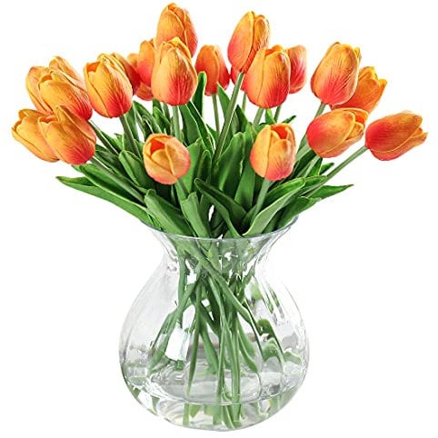 JUSTOYOU 10 pcs Real Touch Latex Artificielle Tulipes Fleurs Faux Tulipes Fleurs Bouquets De Mariage pour Mariage Maison Jardin Décoration Orange
