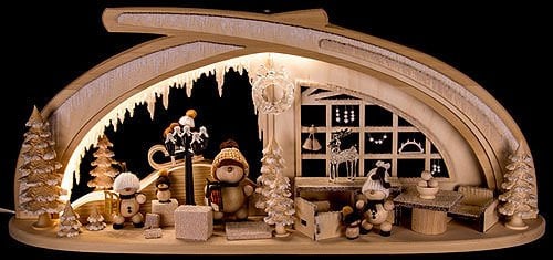 RATAGS Schwibbogen aus Massivholz Eishöhle mit Raureif - 59x30 cm - Kerzenhalter für Weihnachten, Silvester - Weiß - Holz (unbehandelt)