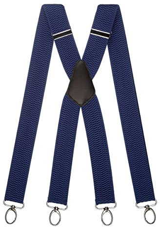 Olata Breite und Robuste X-förmige Hosenträger mit Karabinerhaken – 4 cm breit, Verstellbar, Unisex, Ideal für Arbeit und Alltag. Blau (Silber Clips)