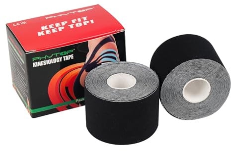 Black Physio Tape Kinesiology Tape for Knee, Shoulder, Ankle, Feet Support, Perfect Medical Tape for Sport Injury and Physical Therapy, 2 Pack