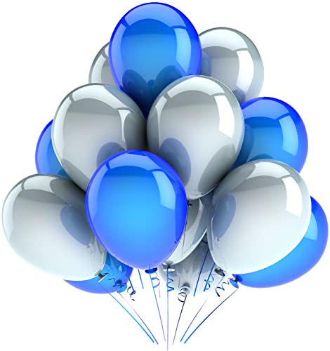 Blaue und weiße luftballons - 100% Reiner NATURLATEX - Premium Qualität - Latex Party Ballons - Metallic Ballons - Geburtstag Dekoration - Bunte Luftballons