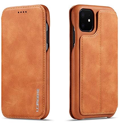 QLTYPRI Case for iPhone 11, Vintage Slim Magnetic Closure PU Leather Case with Stand Function & Credit Card Slot Holder Shockproof Flip Wallet Case Cover for iPhone 11 inch - Yellow