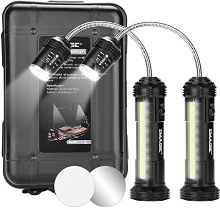 IMAGE Paquete de 2 luces magnéticas para barbacoa con lámpara lateral con zoom ajustable de 360°, accesorios de parrilla para acampar al aire libre, picnic, taller, iluminación de garaje