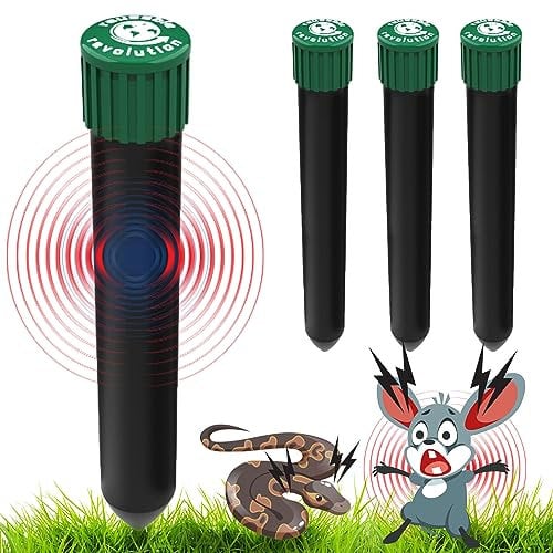 4 Pack Sonic Mole Chaser - Battery Operated Rodent Repeller Stake, Scares Away Moles, Voles, Gophers and Rats by Reusable Revolution (Green & Black)